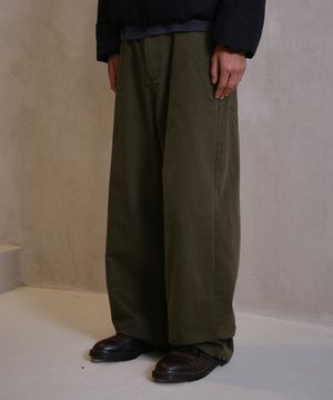 [무민서 콜라보] WASHED LOOSED WIDE COTTON PANTS (KHAKI)