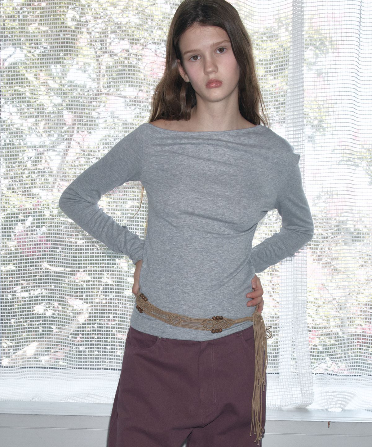 쏘이르(SO IR) SPAN OFF SHOULDER T-SHIRT - GRAY