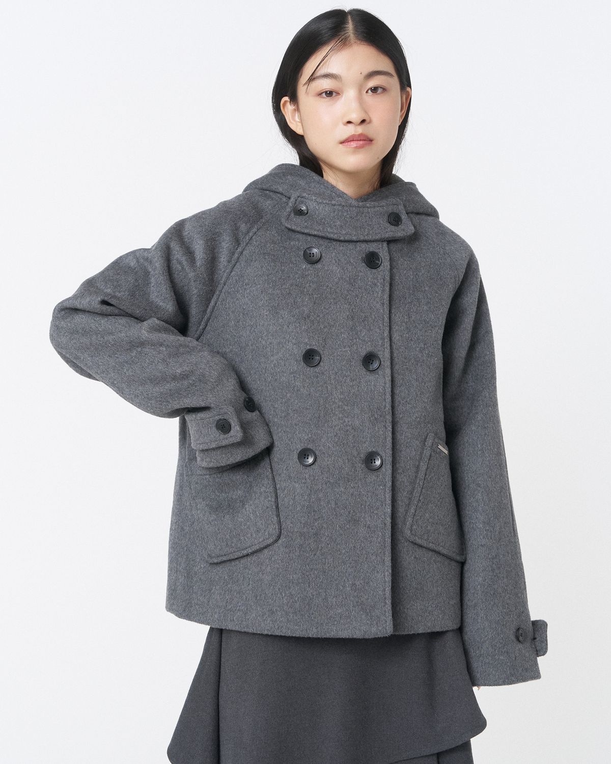 미세키서울(MISEKI SEOUL) Hoodie double button coat CHARCOAL