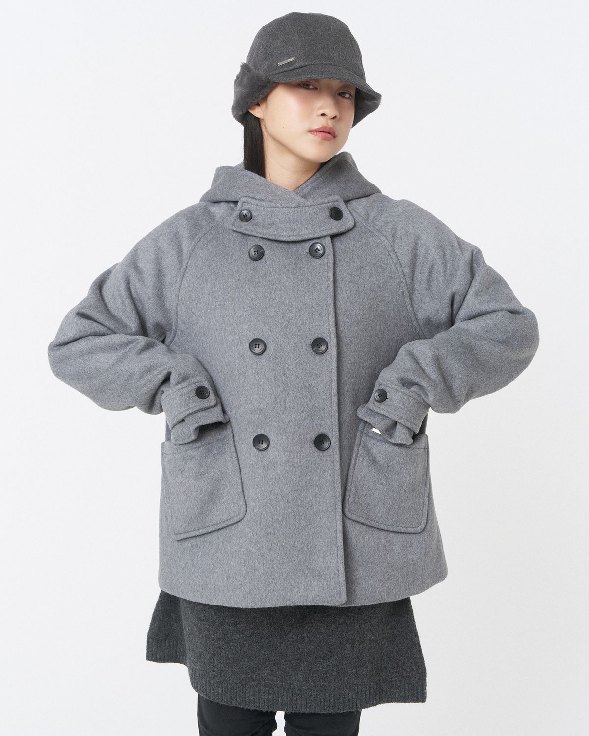 미세키서울(MISEKI SEOUL) Hoodie double button coat GREY