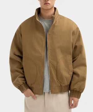 워싱 코튼 패디드 집업 블루종 카멜