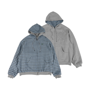 Reversible Check Hoodie Zip-Up Skyblue