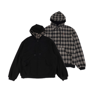 Reversible Check Hoodie Zip-Up Black