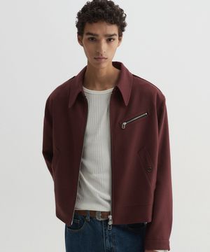 오블리크 울 크롭 자켓 버건디