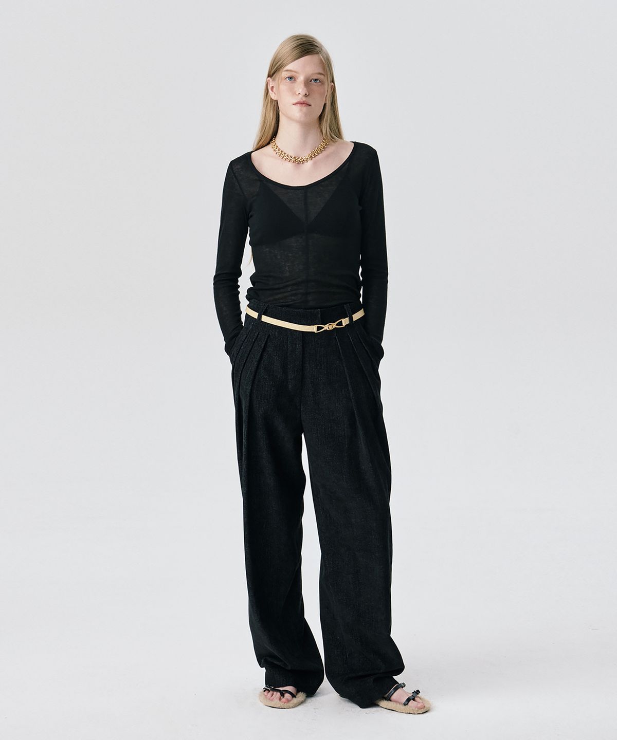 분더캄머(WNDERKAMMER) Steady Wide Tuck Pants_Black(스테디 와이드 턱 팬츠_블랙)