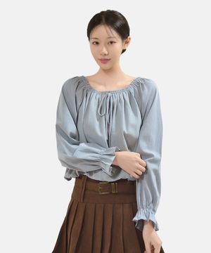뮤즈 셔링 벌룬 블라우스_블루
