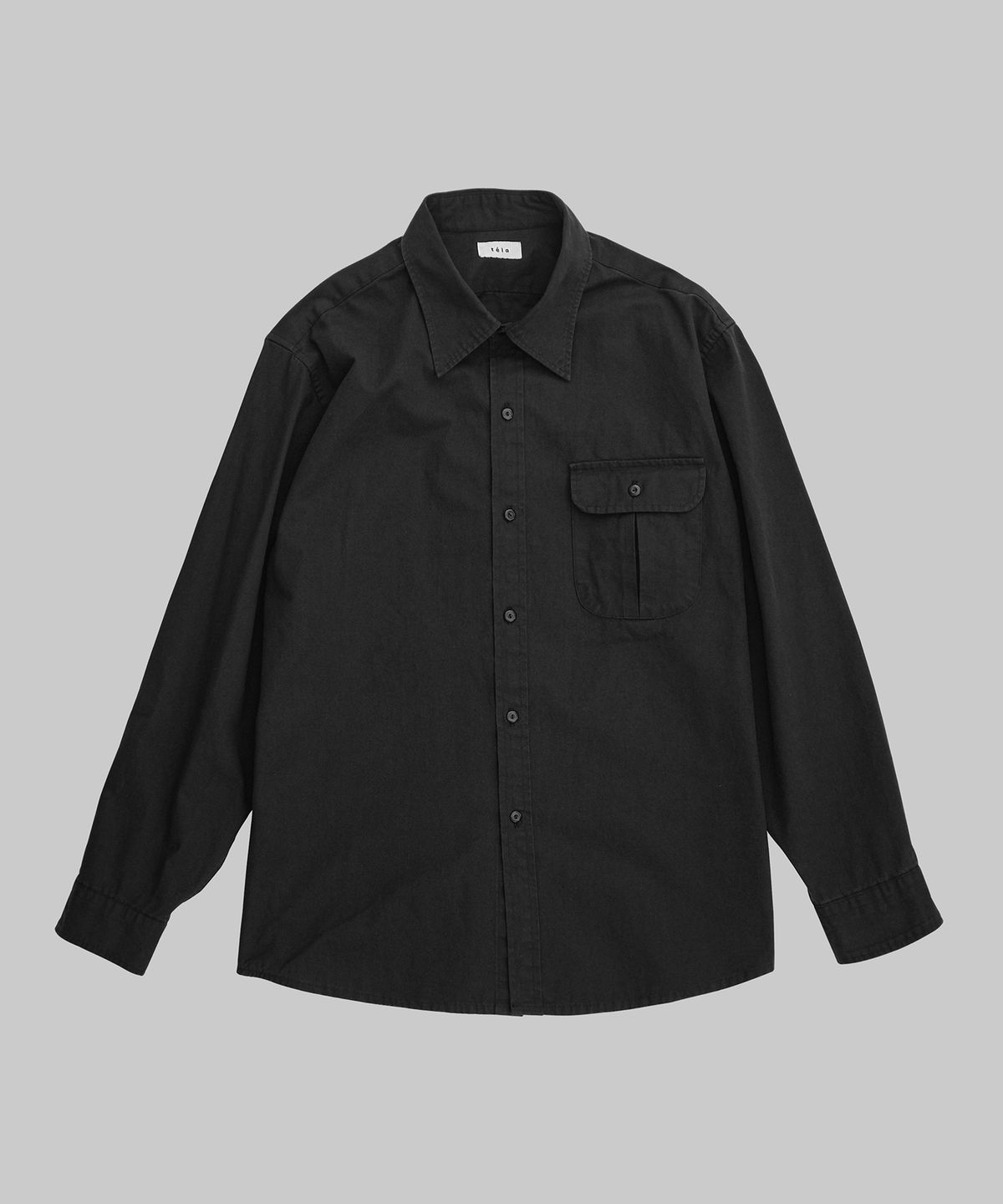 뗄라(TELA) Black Cotton One Pocket Shirt