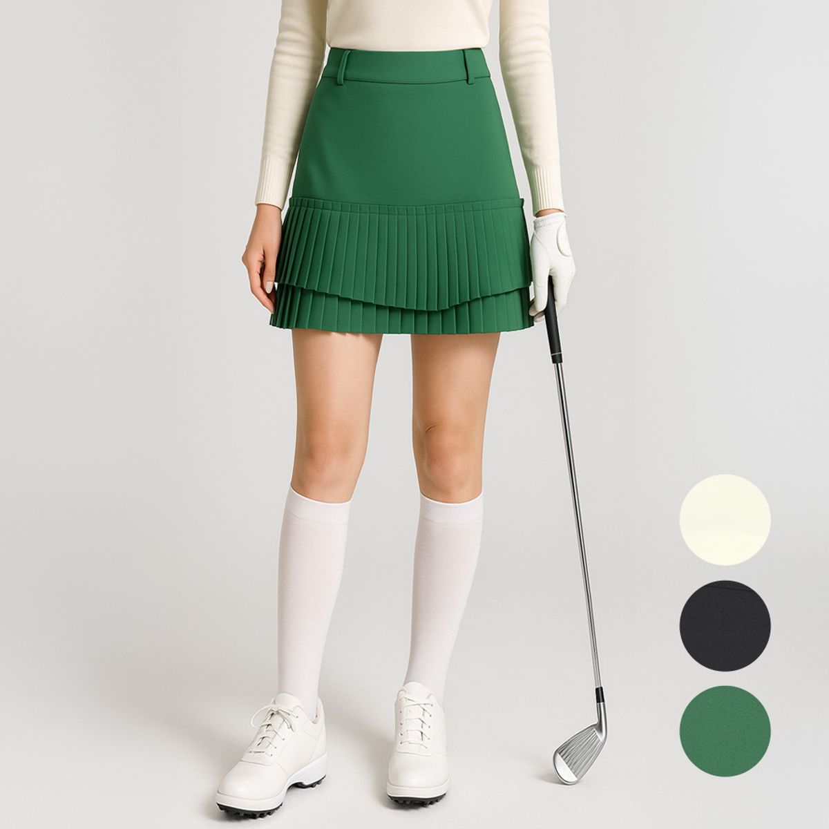 김영주 골프(KIM YOUNG JOO GOLF) 봄가을 겹플리츠 주름 치마 여성 세련된 골프 큐롯 스커트 DPFLSK61