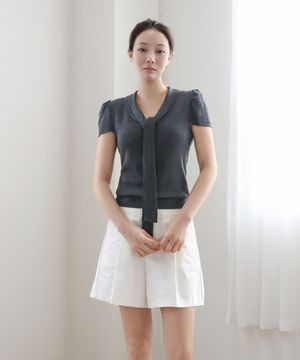 타이 포인트 반팔 니트_차콜