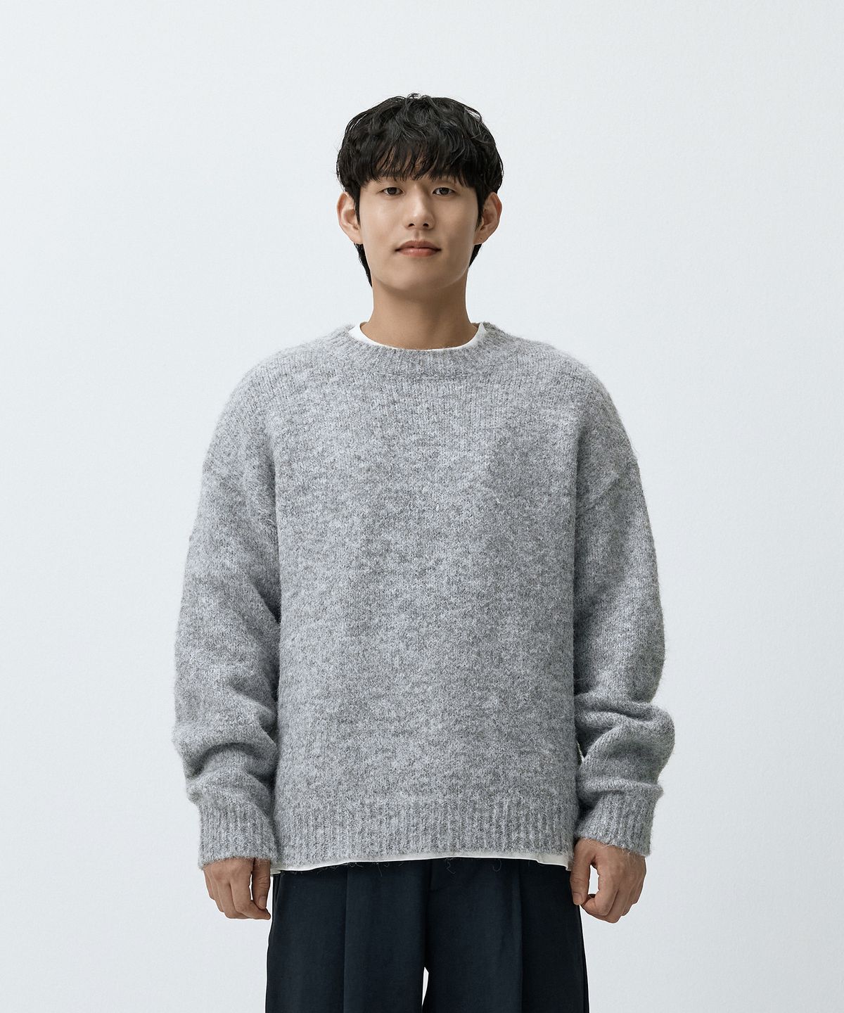 매드마르스(MADMARS) 부클 라운드넥 풀오버 니트 그레이 MMFFMKN-160GR