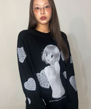 YURINA Lace Raglan LS-T [Black]