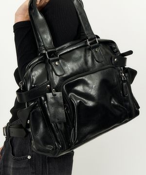 멀티 포켓 레더 토트백