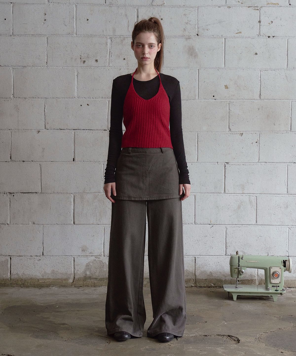 아포엠(APOEM) DENIM LAYERED WIDE PANTS