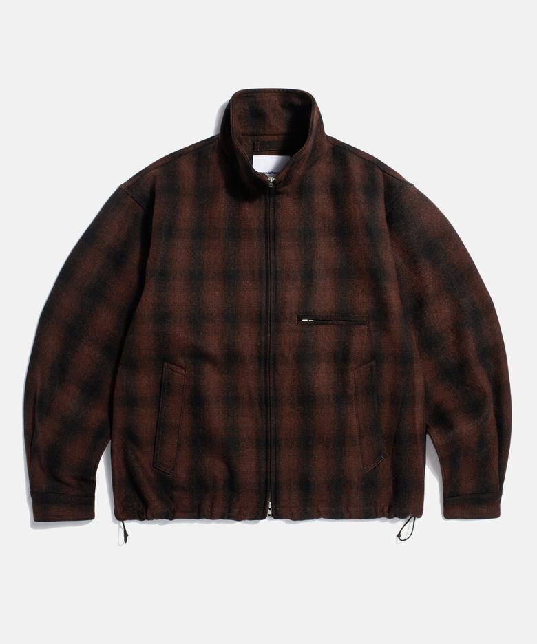 Wool Blend Plaid Track Blouson Brown