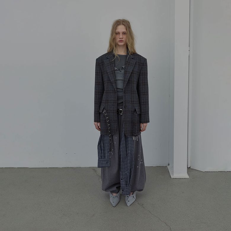 OVERSIZED TAILORED JACKET_CHECKED (BROWN)