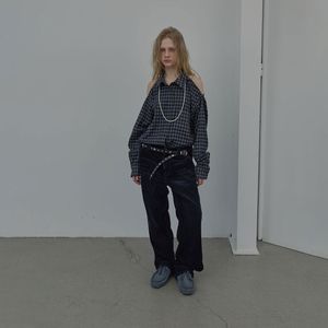 CHECKED HALTERNECK SHIRT (NAVY)