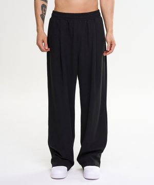 원턱 스웨트 팬츠 운동복 트레이닝복 와이드 밴딩 스웻 바지 M 블랙