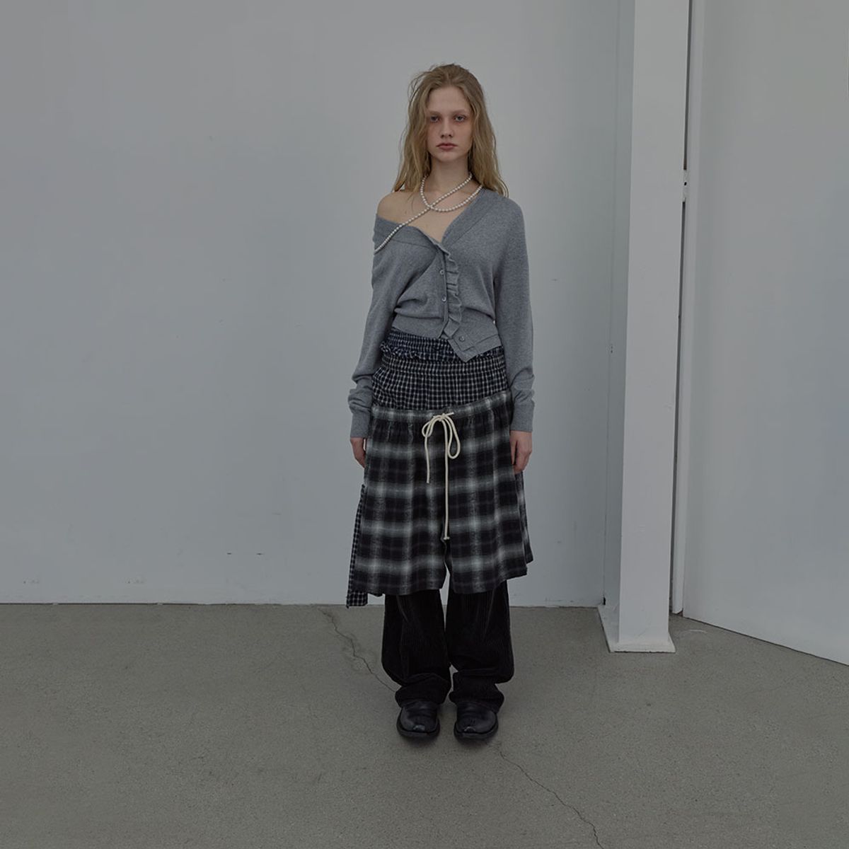 엘씨디씨티엠(LCDC™) DOUBLE-LAYER WAVY CARDIGAN (MELANGE GREY)