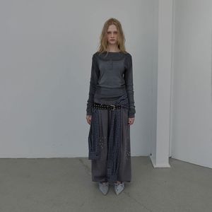 SPRAY WASHED U-NECK KNIT TOP (MELANGE GREY)