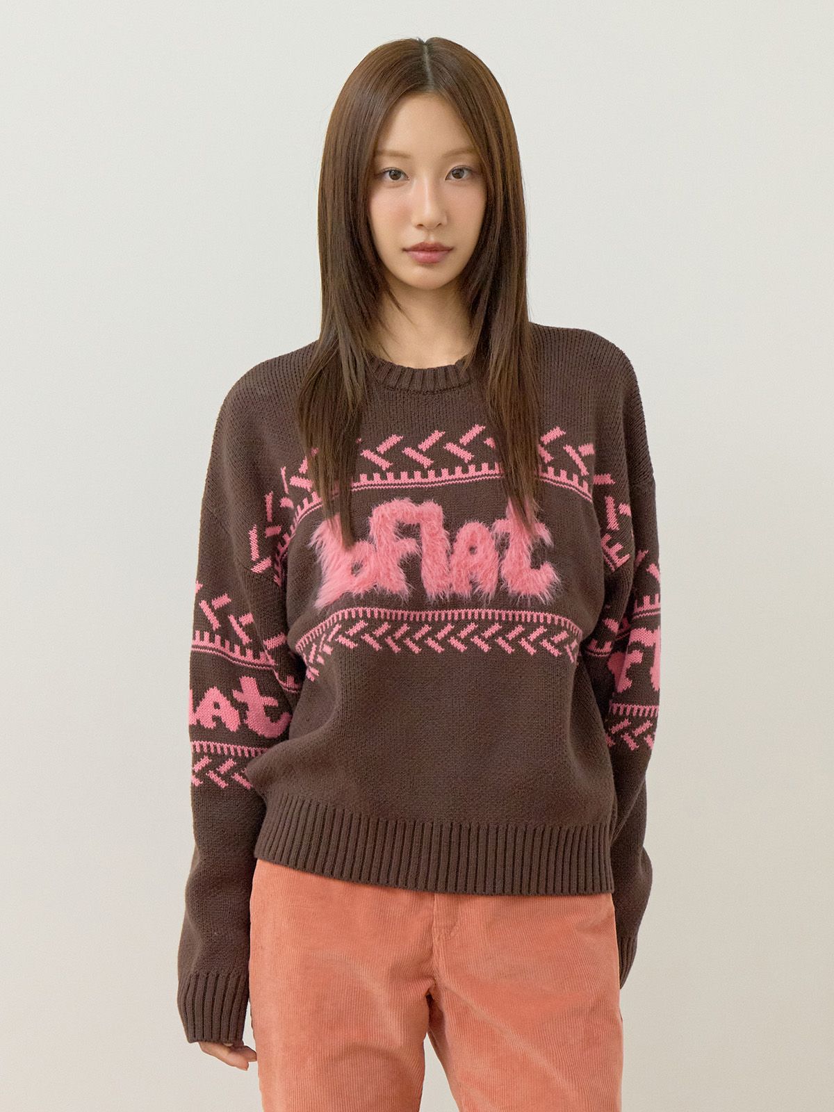 비플랫 베네통(Bb' BENETTON) 패턴 라운드 니트 (Brown)