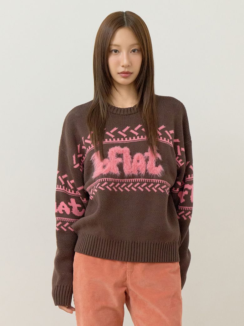 패턴 라운드 니트 (Brown)