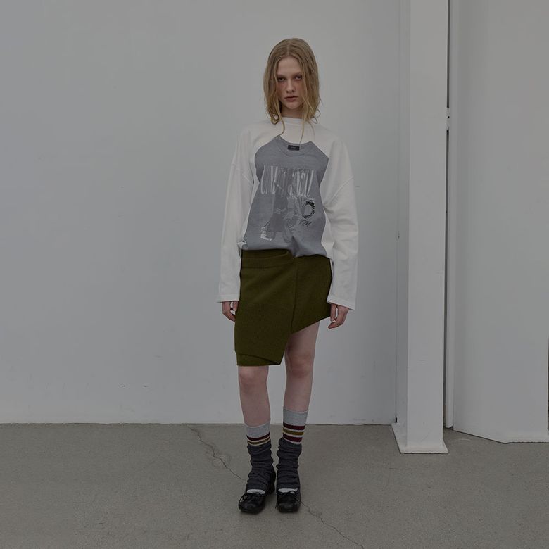 DOUBLE LAYER KNIT SKIRT (KHAKI)
