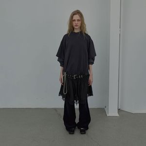 LACE TRIM JERSEY DRESS (CHARCOAL)