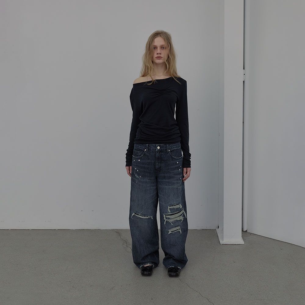 MUSINSA公式 | LCDC TM DESTROYED RIVET DENIM (NAVY)
