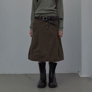 COTTON TAILORED MIDI SKIRT (BROWN)