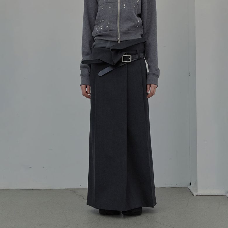 FOLD-OVER CHECK SKIRT (DARK GREY)