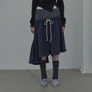 CHECKMIX JERSEY SKIRT (NAVY)