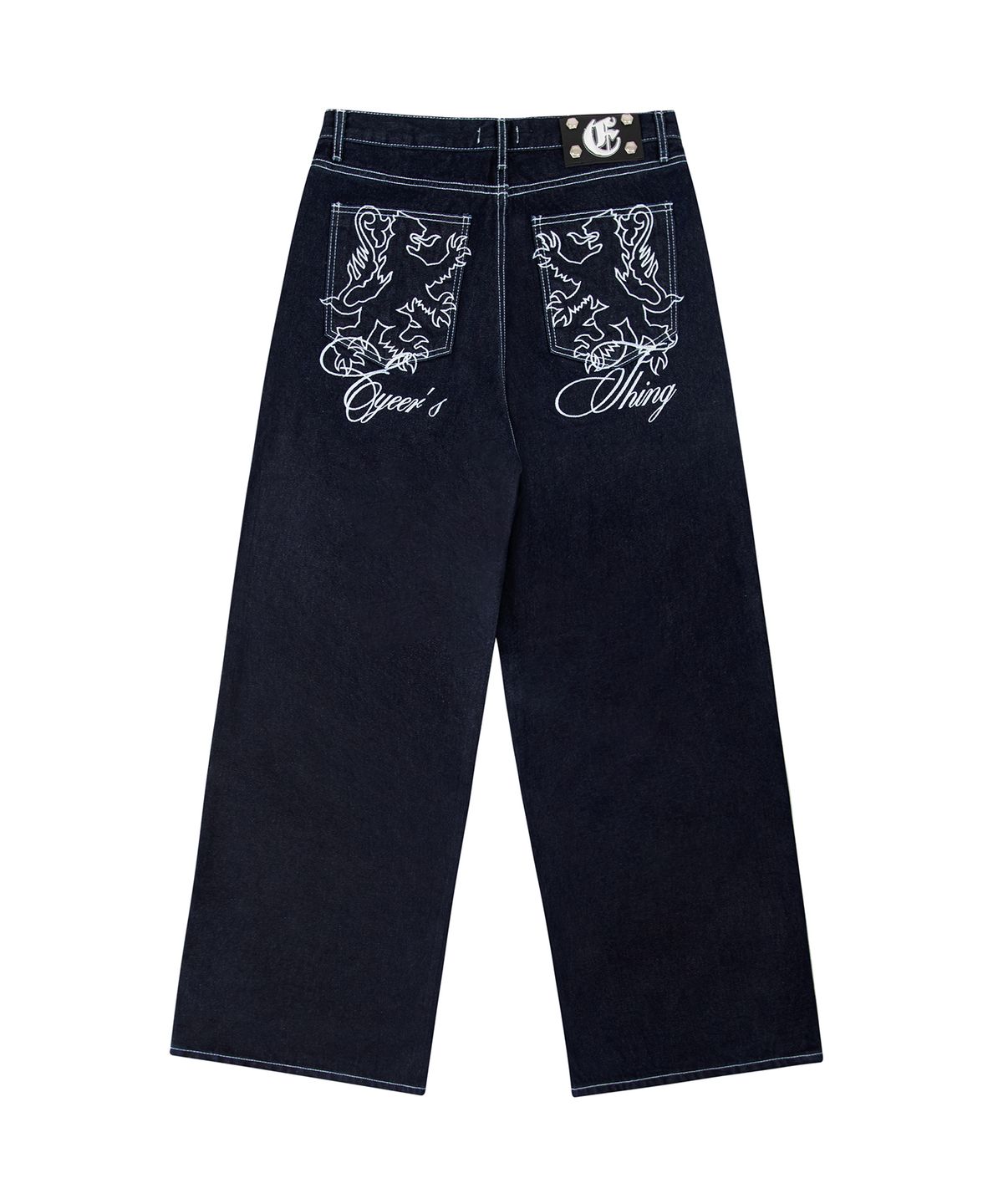 이와이이알(EYEER) Lion Embroidery Wide Denim Pants - Indigo Blue