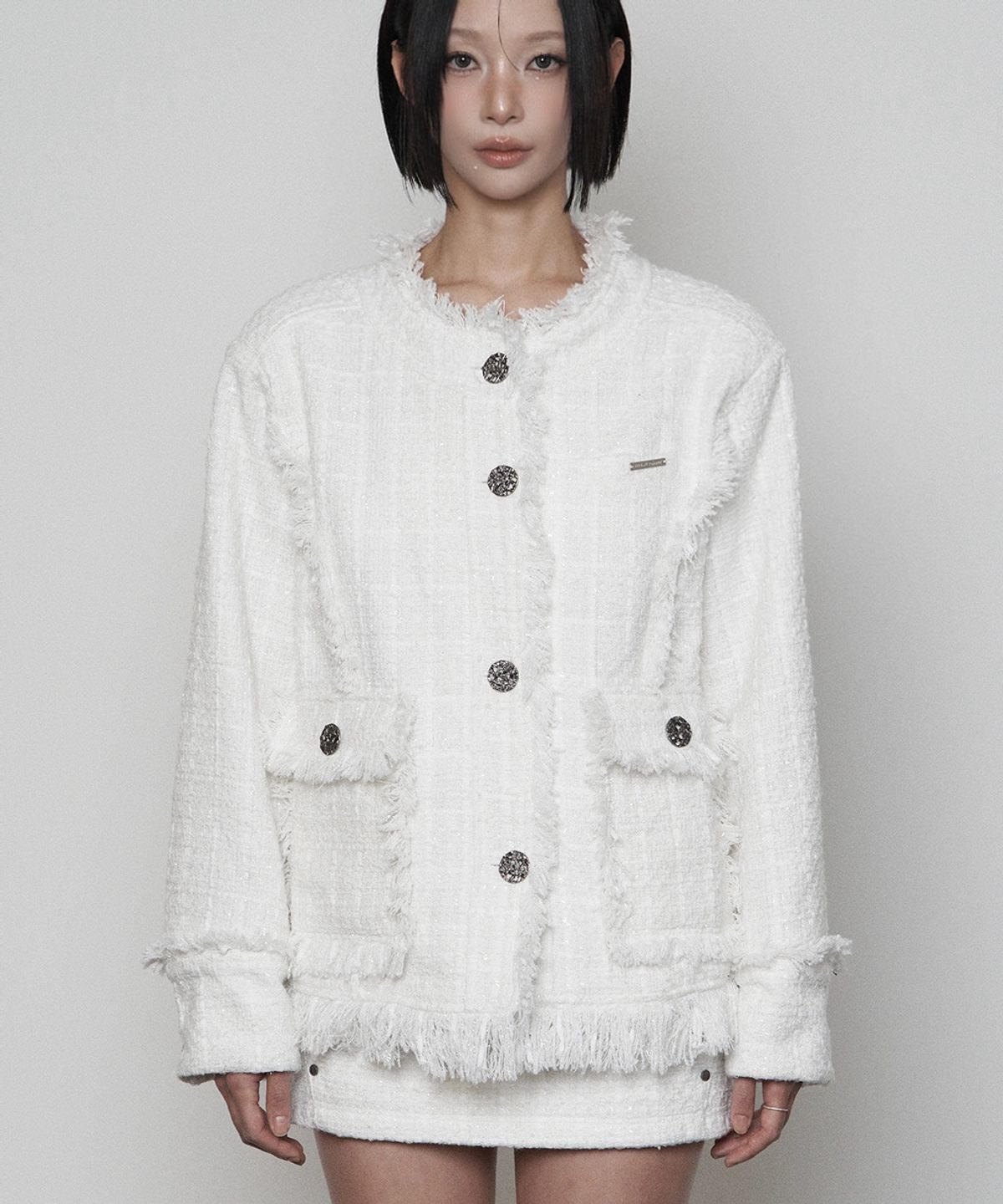 에트오소메(ETRE AU SOMMET) Back- belt Pocket Overfit Tweed Jacket ( WHITE )