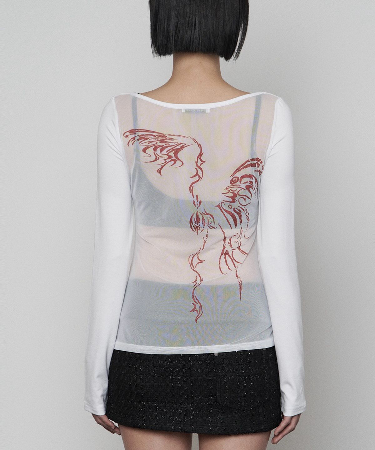 에트오소메(ETRE AU SOMMET) Back See-Through Print Long Sleeve (WHITE)