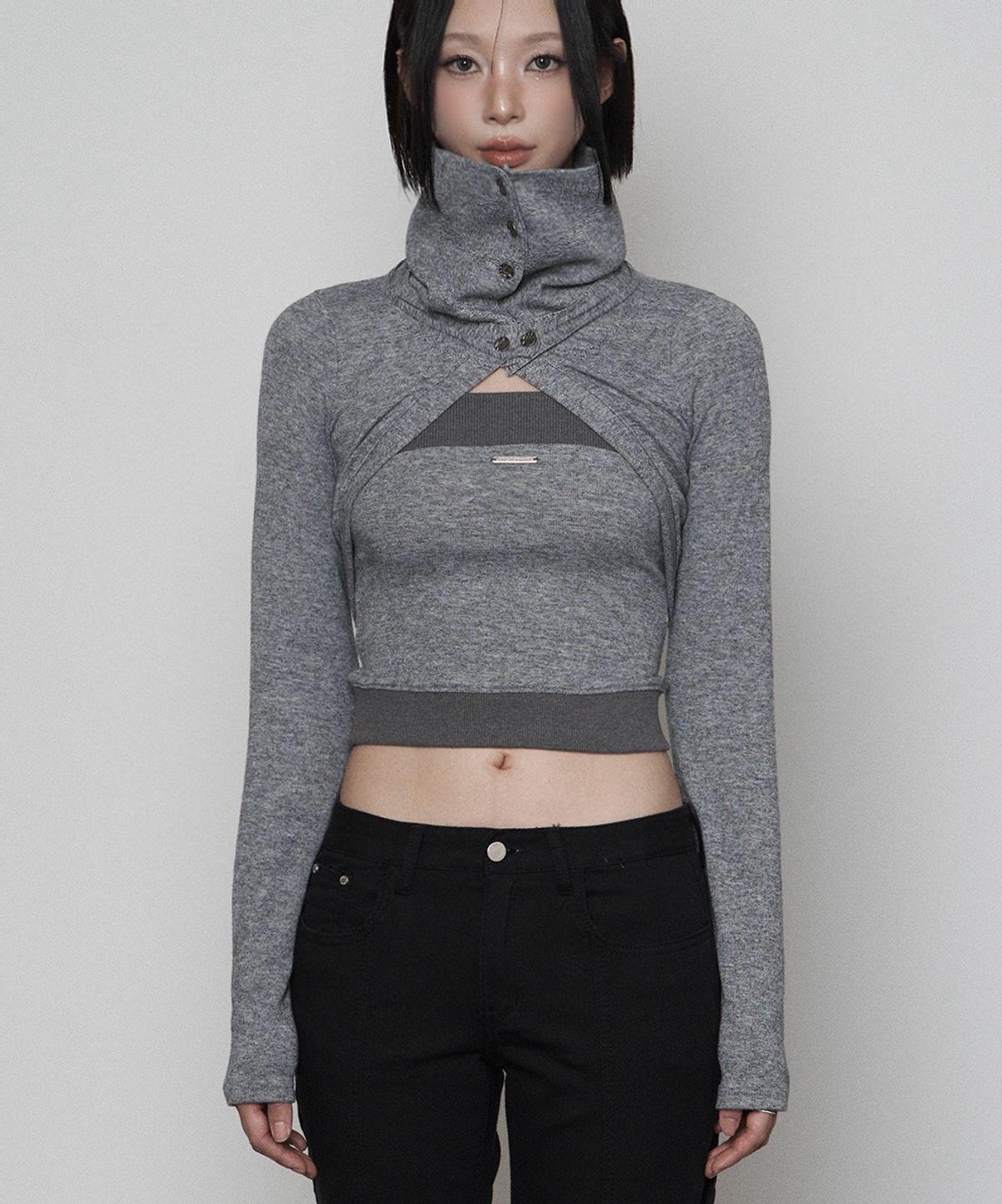 에트오소메(ETRE AU SOMMET) Polar Open Bolero Top Set (MELANGE GRAY)