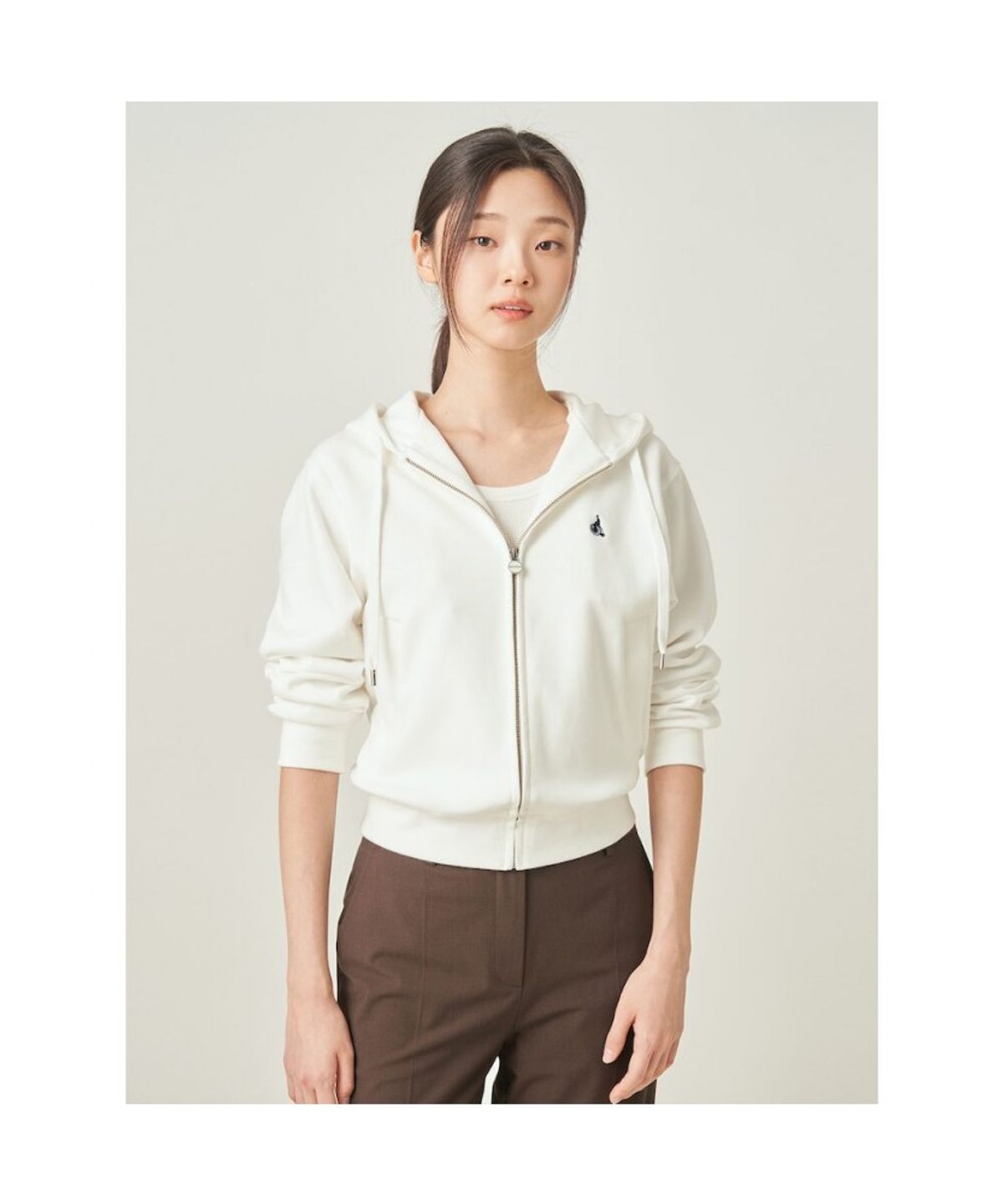 빈폴 레이디스(BEANPOLE LADIES) 면 혼방 후드 집업  아이보리 (BF5841C030)