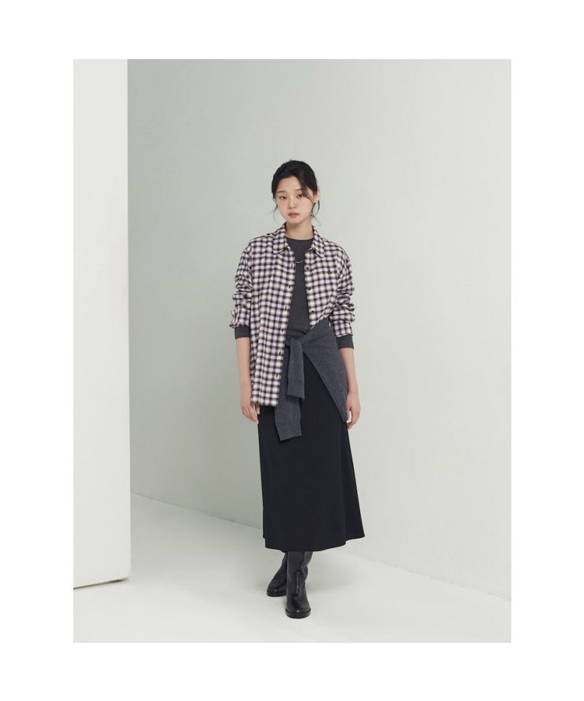 빈폴 레이디스(BEANPOLE LADIES) 기모 체크 오버핏 셔츠  라벤더 (BF5964C03T)