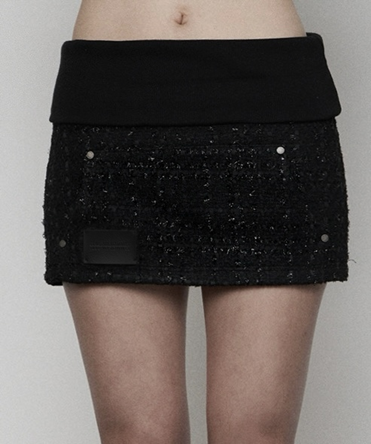 에트오소메(ETRE AU SOMMET) Rib Hoodie Pocket Tweed Skirt ( BLACK )