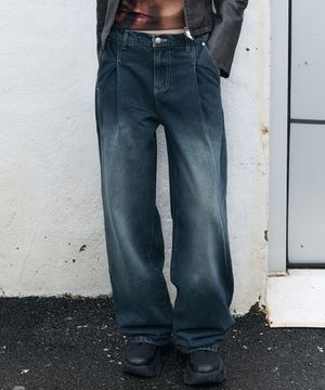 [우먼] 뒷밴딩 원턱 와이드 데님 [인디고 블루]