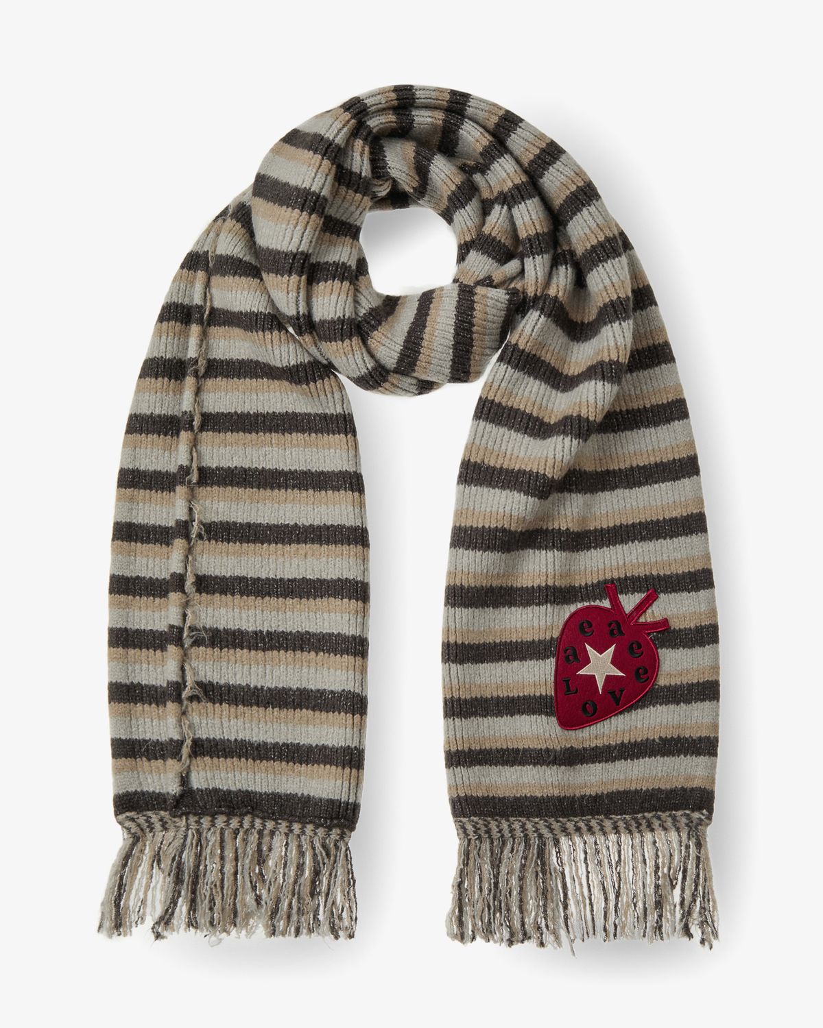 에이이에이이(AEAE) STRIPE TASSEL MUFFLER [BROWN]