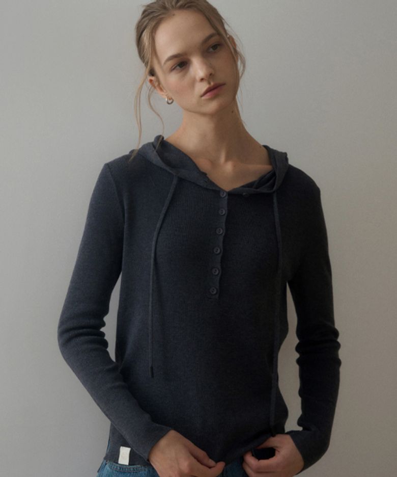 BLURRY BUTTON HOODIE KNIT_4COLORS_CHARCOAL