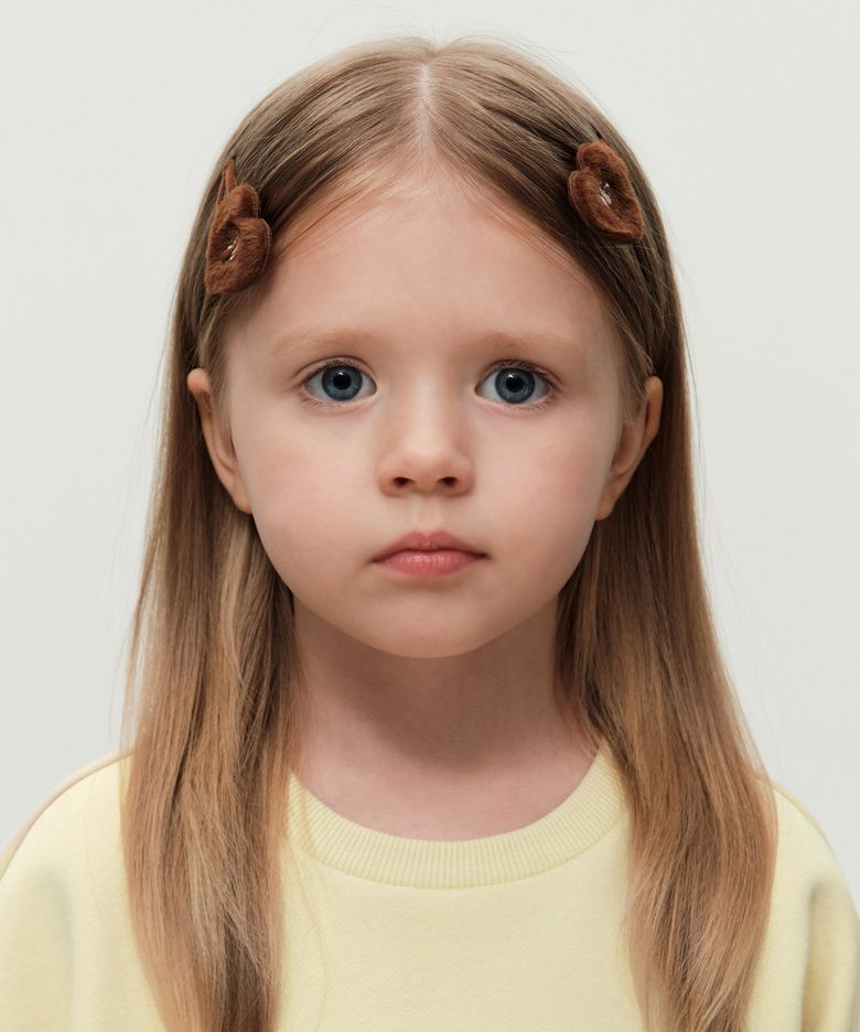 KIDS W FUR HEART HAIR PIN 2PACK brown