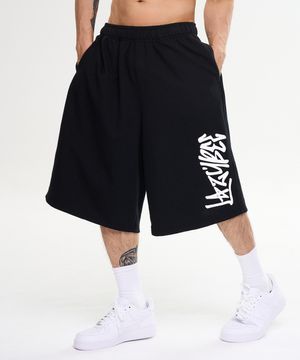 자이언트핏 와이드 버뮤다 스웨트 팬츠 빅로고 헬스 짐웨어 운동복 반바지 M 블랙