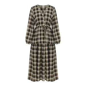 체크브이넥롱원피스_I5C-COP009