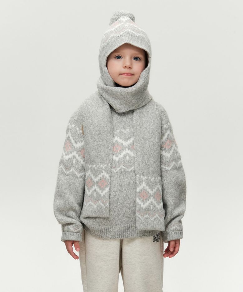KIDS NORDIC BALACLAVA MUFFLER heather gray