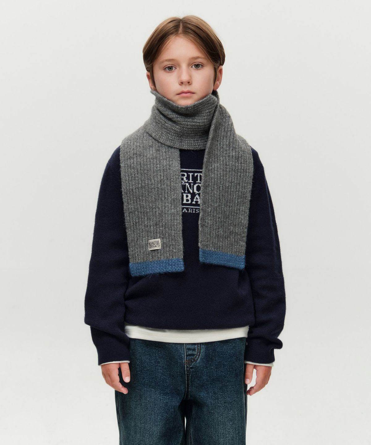 마리떼 키즈(MARITHÉ KIDS) KIDS CLASSIC LOGO KNIT MUFFLER heather gray