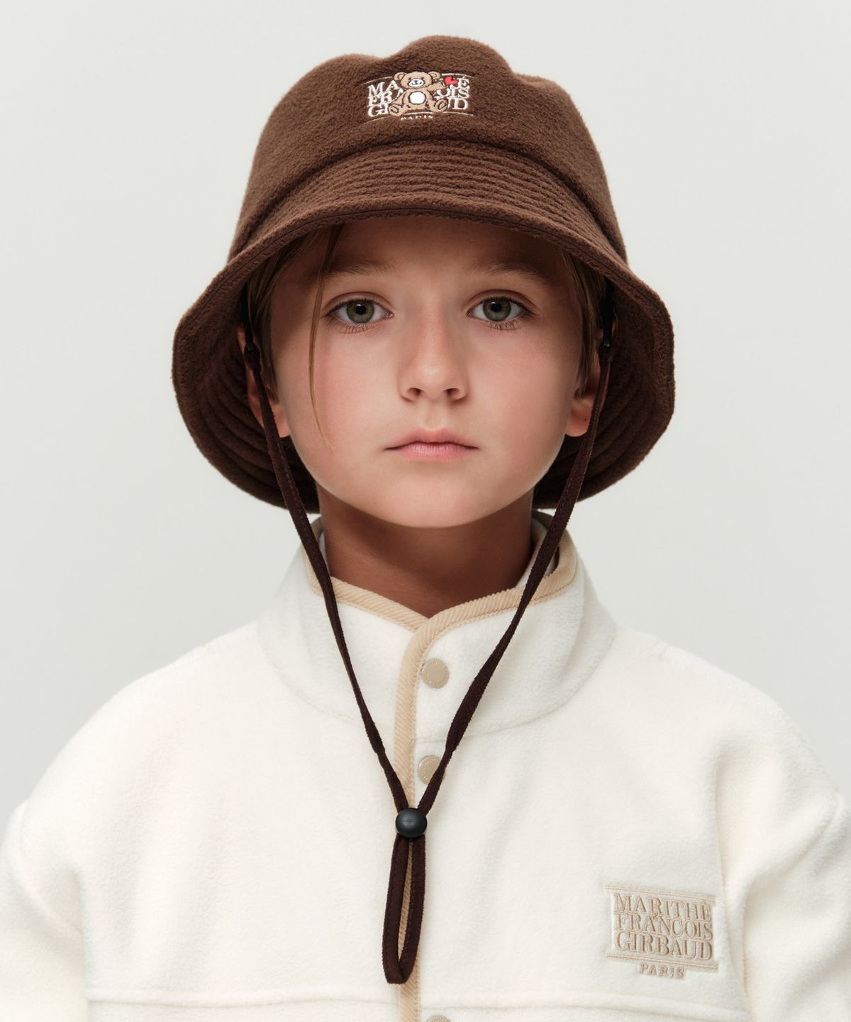 마리떼 키즈(MARITHÉ KIDS) KIDS BEAR CLASSIC LOGO FLEECE BUCKET HAT brown