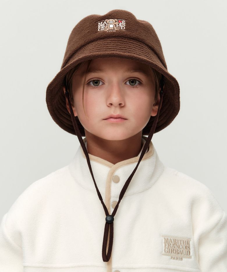 KIDS BEAR CLASSIC LOGO FLEECE BUCKET HAT brown