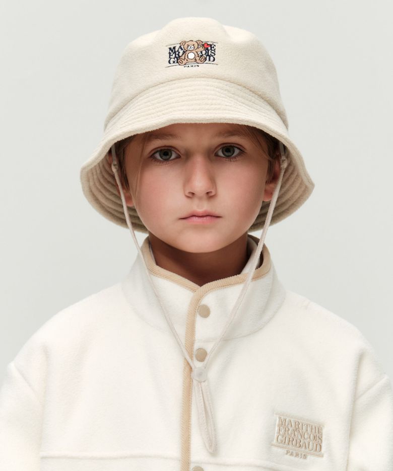 KIDS BEAR CLASSIC LOGO FLEECE BUCKET HAT beige