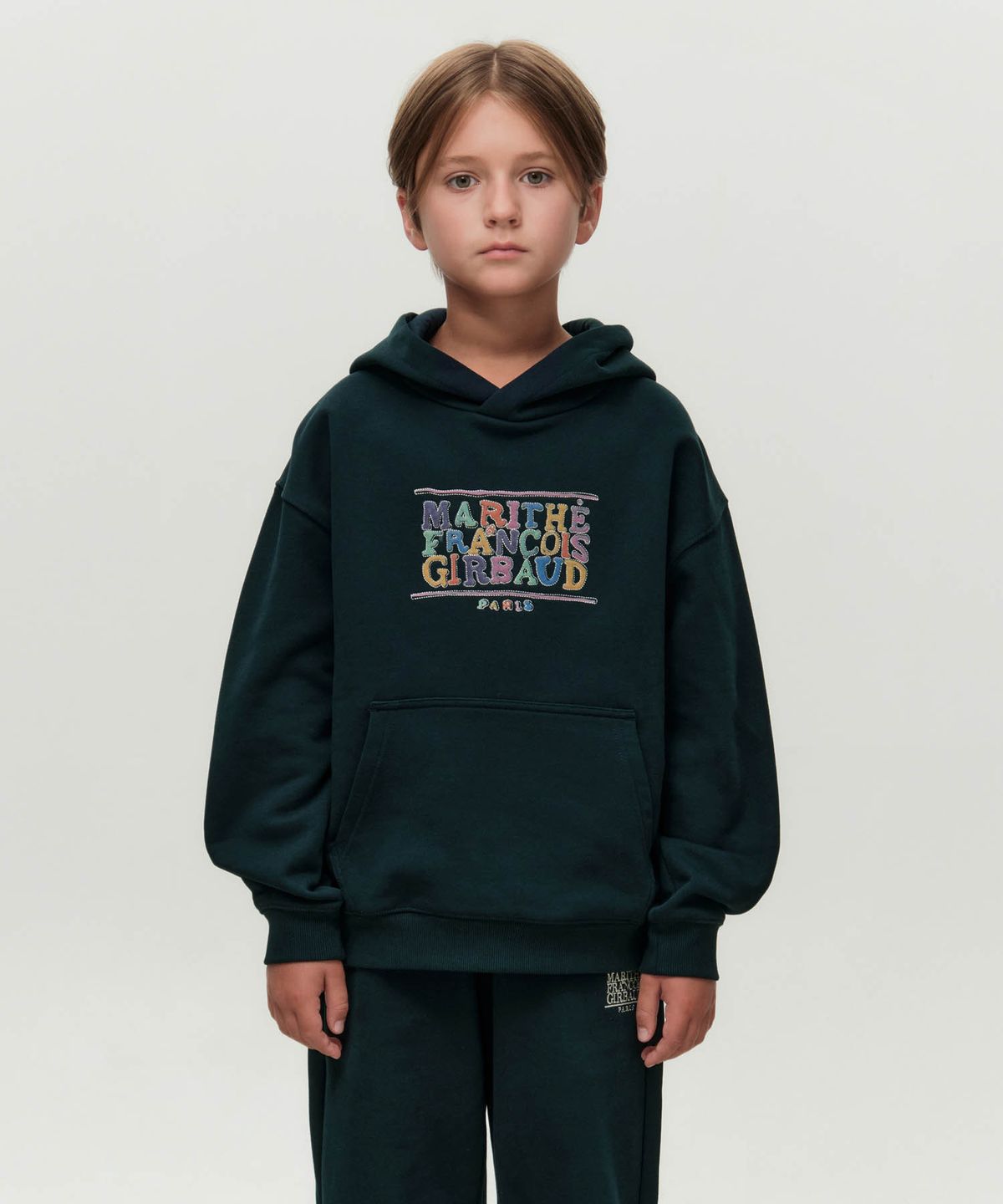 마리떼 키즈(MARITHÉ KIDS) KIDS DOODLE CLASSIC LOGO HOODIE (BRUSHED) dark green